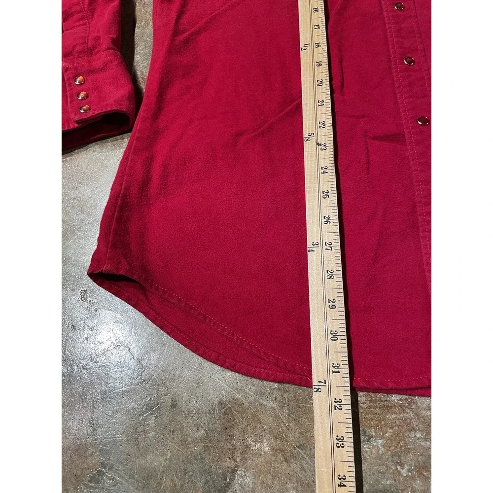 Vintage Lee USA Western Wear Red Pearl Snap Extra Long Tails 70s 80s Sz L/XL *‎